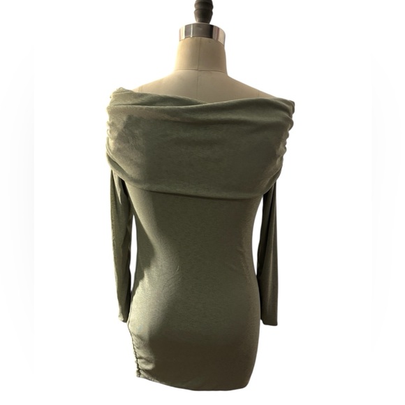 SAGE GREEN ONION SKIN BARDOT RUCHED BODYCON DRESS Women’s Size 12 - Picture 6 of 7